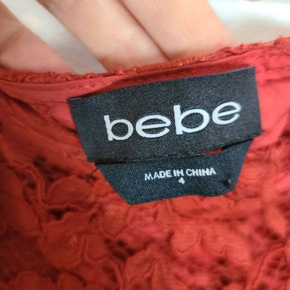 Bebe Womens 4 Red Floral Lace High Rise Sheer Wide Leg Trouser Pants Pockets - Picture 7 of 10